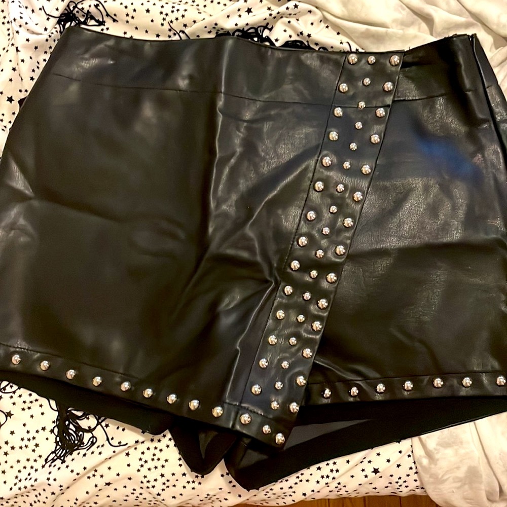Free People black studded leather skirt/shorts